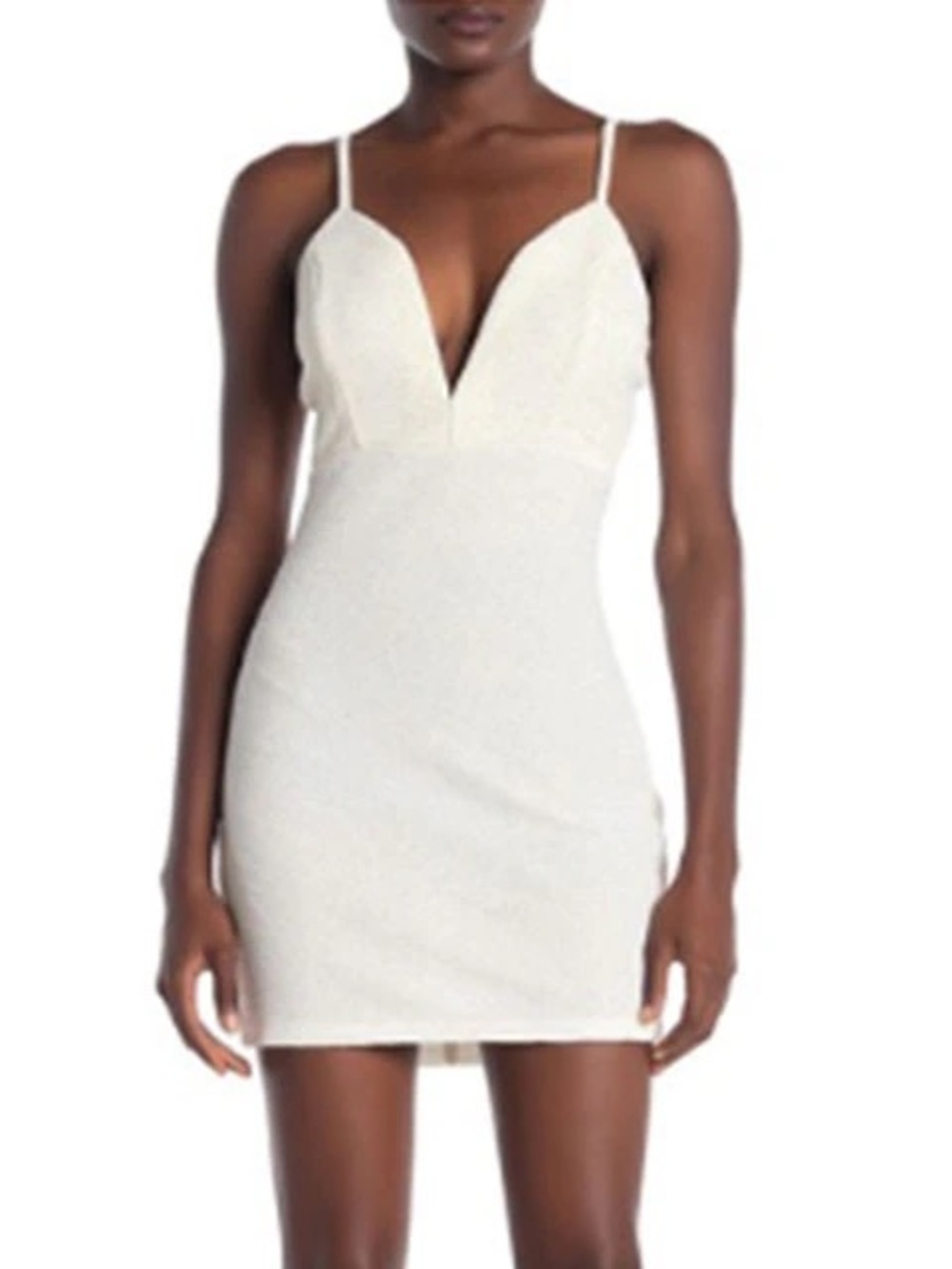 BAILEY BLUE Deep V-Neck Sparkle Crepe Bodycon Dress, L